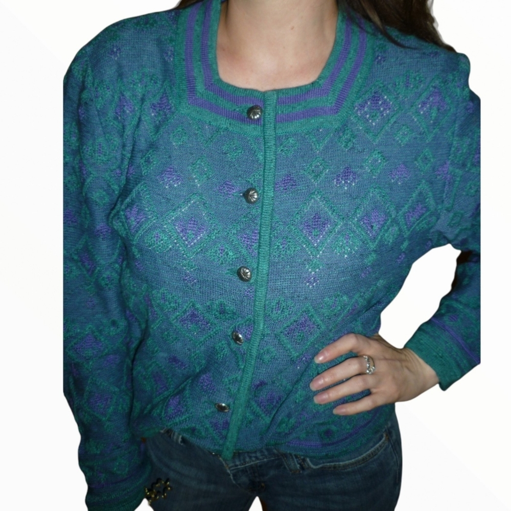 Vintage Cardigan by GEIGER | Sweater | Geo Pattern | Size EU 40 / US Medium